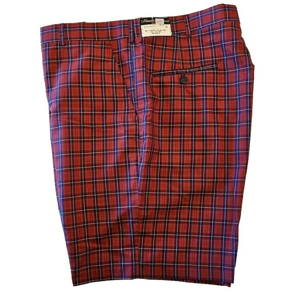 Vintage Wallace Plaid Shorts Mens 38 Red Tartan Surf Skate Hamilton House Trousr - Picture 1 of 10
